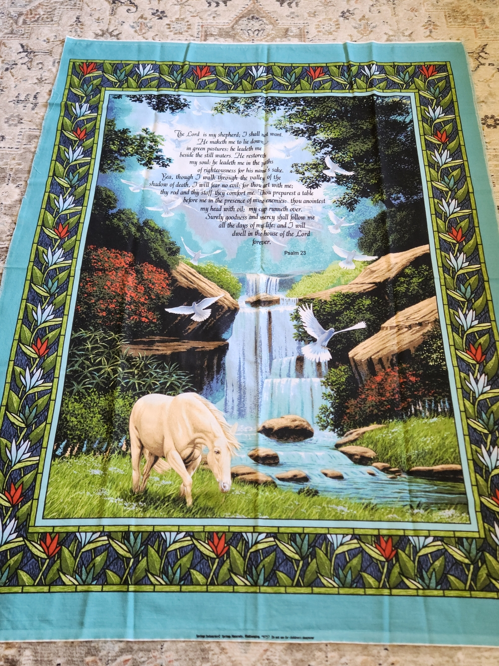 Cotton Fabric Panel Psalm 23 Print With Nature Art